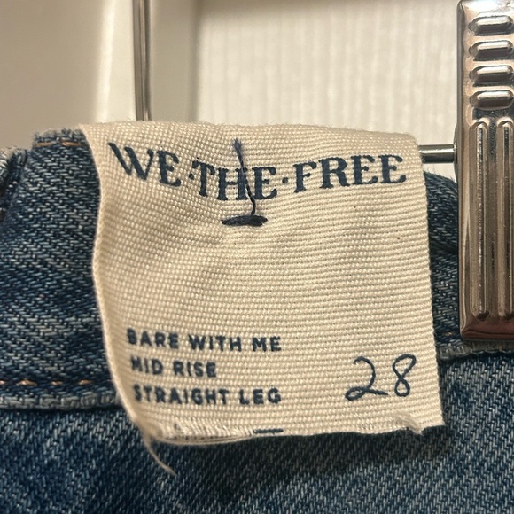 FP We The Free Bare With Me Mid Rise Straight Leg Jeans with Denim Patchwork - Picture 4 of 4